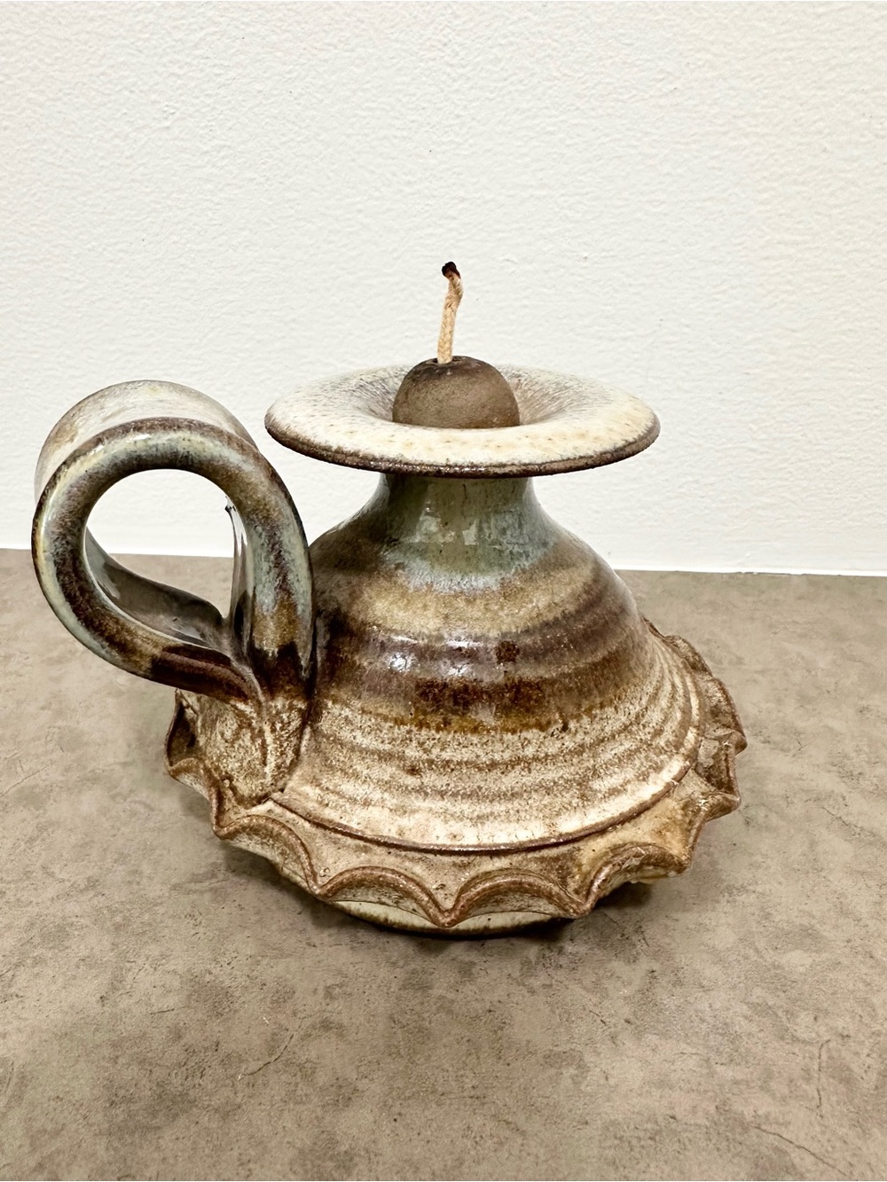 Vintage Style Handcrafted Ceramic Oil Lamp Neutral Earthy By Sam Machulis 4 inch